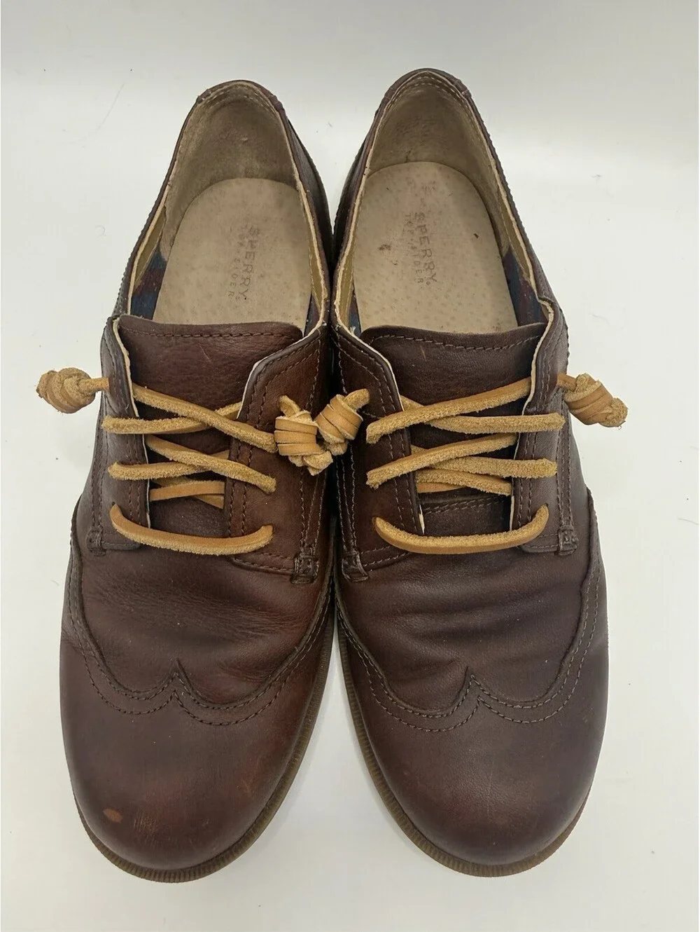 Sperry Top Sider Dress Shoes Womens 6.5 Oxford Lace Up Almond Toe Leather Brown